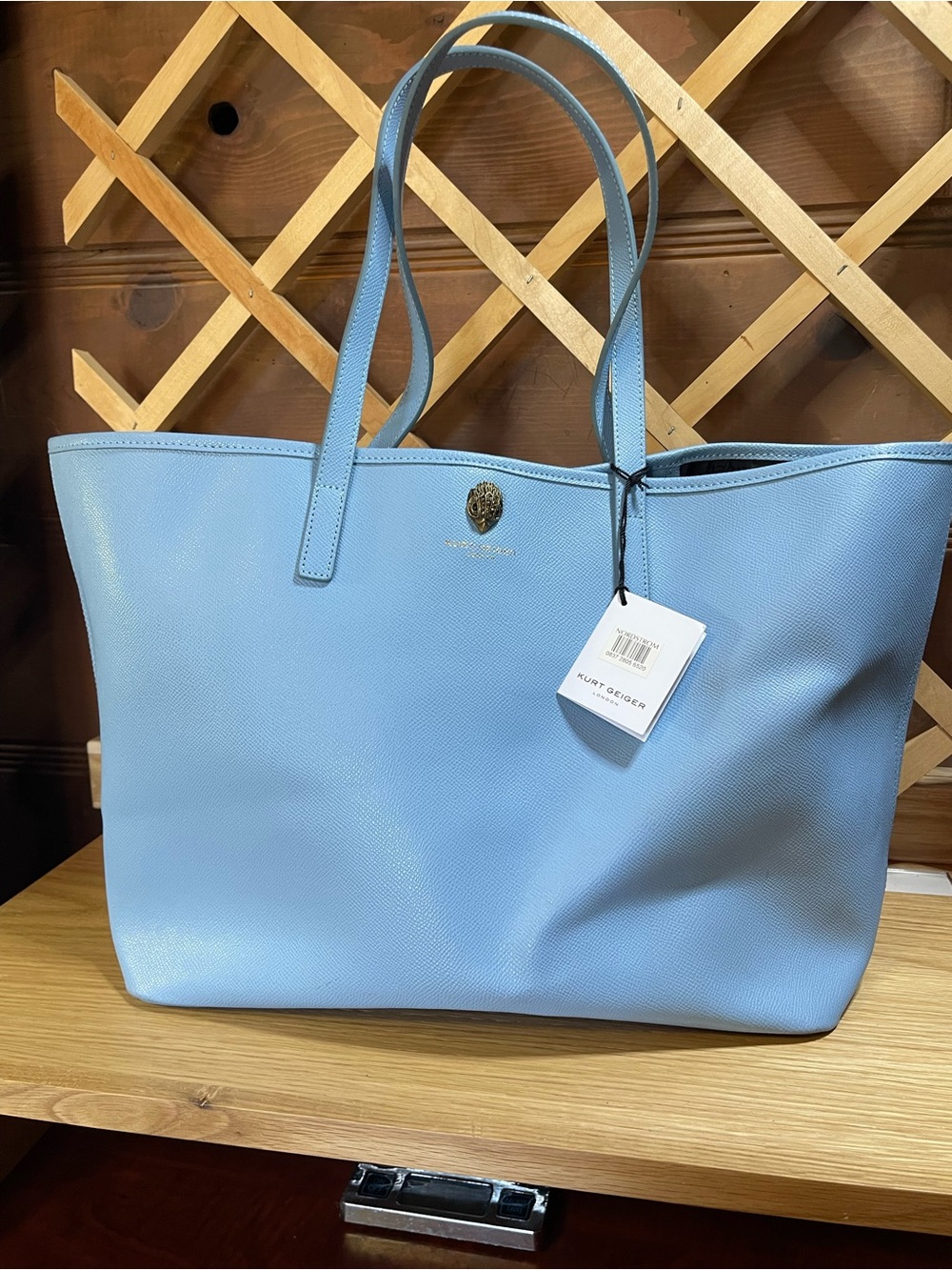 NWT Pristine Kurt Geiger London Pastel Blue Saffiano -Style 100% Leather Tote - Picture 12 of 14